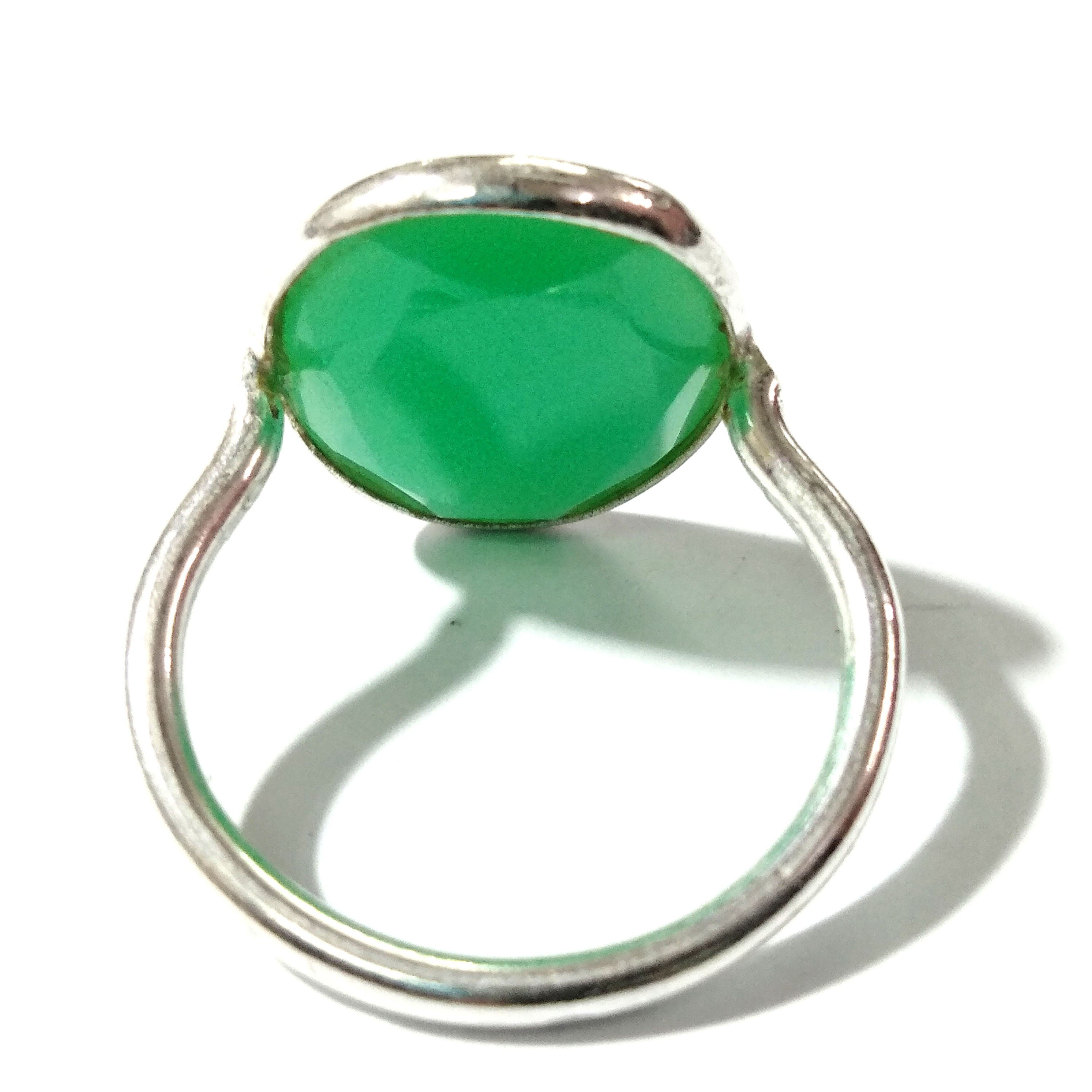 Natural Chryso Chalcedony Ring, Solid 925 Starling Silver Ring, Nice Color Stone & Good Handmade Making Silver Bezel Ring, For Girls/Women